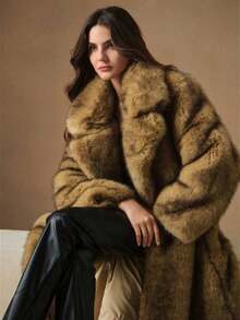 Vintage Patchwork Faux Fur Long Coat, Winter Fashion, Furry Parka, Women's Overcoat - 紫紅色 - 查看 1