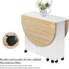 Mesa Comedor 140 * 70 * 75CM, Mesa de Comedor Plegable con Ruedas y Estante de Almacenamiento, Ahorro de Espacio, Mesa de Cocina Extensible, Adecuada para Cocina, Salón, Oficina en Casa (Color Madera) - Color Madera - Ver 7