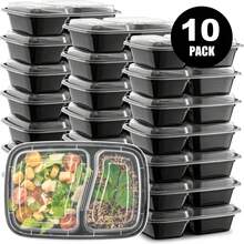 10/20/50个装可重复使用带盖双格餐盒，坚固防漏，适用于微波炉、冰箱、洗碗机，方便外带，黑色 - 黑色 - 查看 12