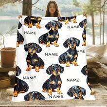 Personalized Name/Text Dachshund Blanket Gifts For Wiener Dog Lovers Soft Custom Flannel Dachshund Throw Blanket Birthday Stuff Gifts For Pet Owner Adult Daughter Son Men Women Him Her - 彩色 - 查看 9