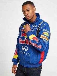 F1  Embroidered Retro Jacket Off-Road Motorcycle Suit Set Men's Racing Suit American Blue Bull Clothing - Bò Xanh (Áo thun cotton thêu kiểu cổ điển) - Xem 2