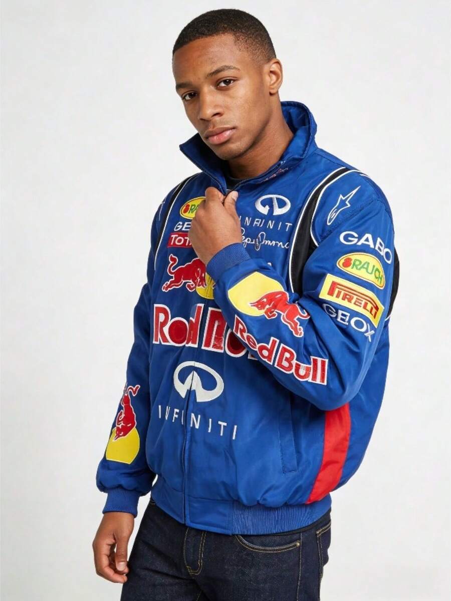 F1  Embroidered Retro Jacket Off-Road Motorcycle Suit Set Men's Racing Suit American Blue Bull Clothing - Blue Cow (Retro Embroidered Cotton) - View 1