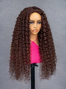 CURLYME Reddish Brown Kinky Curly Wear And Go Half Wig 3-In-1 Flip Over Human Hair Wig Invisible Hairline 180% Density 14-16 Bob 18-28 Inch Long Glueless Beginner Friendly Christmas Gifts Daily Wear Travel Vacation Wig For Women - S33 - View 3