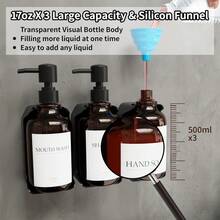 Dispensador de Shampoo y Acondicionador 3 Piezas Dispensador de Jabon Baño Pared on 16 Etiquetas Impermeables Sin Taladrar Dispensadores de Jabon de Ducha para Baño y Cocina 500ml Ámbar - mbar - Ver 5