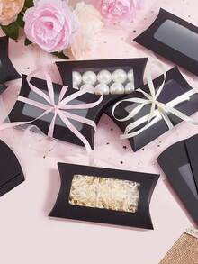 10pcs Pillow-Shaped Kraft Paper Boxes With Rectangular Transparent Window, DIY Packaging Boxes, Wedding Gift Boxes, Birthday Party Supplies