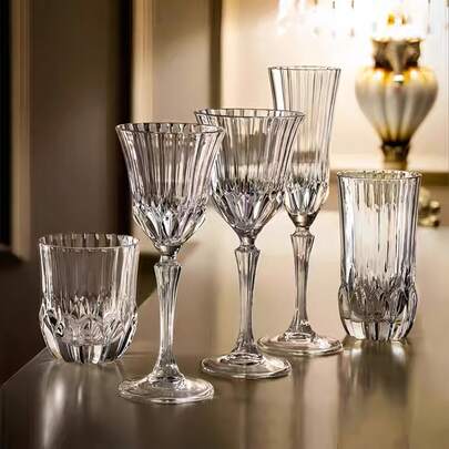Luxury Elegant Vertical Striped Stemware - Crystalline Glassware For Beverages And Decor, Suitable For Daily Home Use, Parties, Weddings, Gifts, And Office