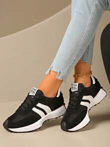 Shoes Retro Chunky Sneakers Instep Bulky Running Sneakers For Women, Shoes For Women,Women's Comfortable Lace-Up Sneakers - Lightweight Multifunctional Casual Shoes, Non-Slip Rubber Sole, Suitable For All Seasons - màu đen - Xem 6