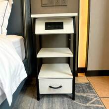 Buró De Noche Con Enchufe Buros Recamaras Buros Con Cajones - Blanco - Ver 2