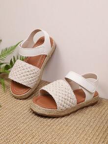 1 Pair Woven Wide Strap Sandals For Girls, Thick Sole, Minimalist Fashion, Beach/Holiday Wear, Suitable For Children - Apricot - View 1