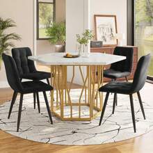 Conjunto de mesa y sillas de comedor (juego de 5 piezas), moderna mesa de comedor hexagonal de mármol + 4 sillas de comedor en terciopelo verde para crear un restaurante cálido y moderno. - Dorado - Ver 12