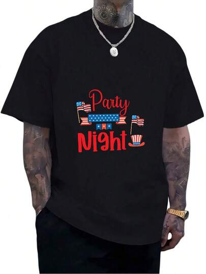 Men's Pure Cotton 180GSM Oversized Short Sleeve T-Shirt American Flag Party Night Graphic Print Casual Daily Summer Top