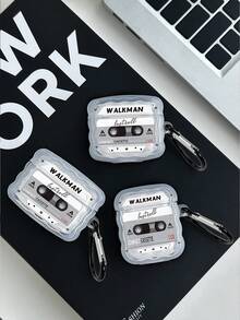 1 pieza Funda para auriculares con diseño de onda 3D y estampado de letra de cinta de casete, compatible con auriculares Bluetooth de Apple (auriculares no incluidos) - transparente - Ver 3