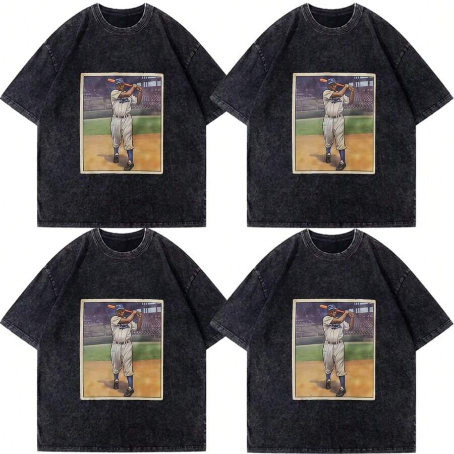 Mi gente favorita Jackie Robinson regalos de béisbol para cumpleaños camiseta camisetas para hombres paquete de camisetas de algodón 5 tallas disponibles 4 estaciones universal ropa deportiva lavable casual para mujeres multiusos - Negro - Ver 1