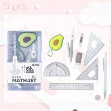 WQN 1 Set Drawing Compass Set 9-Piece Drafting Tool Set, High Transparency Material, Wear-Resistant, Not Easy To Break, Learning Drafting Tools Back-To-School Season