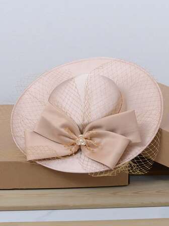 Elegante sombrero de iglesia para mujer con lazo blanco, adecuado para fiestas, banquetes, decoración, sesión de fotos de boda