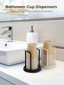 2pcs Plastic Paper Cup Holder, Black And White, Disposable Cup Organizer Rack, Bathroom Cup Holder, Countertop Coffee Cup Storage Rack, Toothbrush Cup Holder, Holds 5oz Paper Cups - Black - View 2