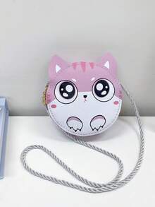 1 pieza Bolso de hombro mini de niña joven con cierre de cremallera, de piel sintética con diseño lindo de gato de dibujos animados, adecuado para uso diario - gato - Ver 12