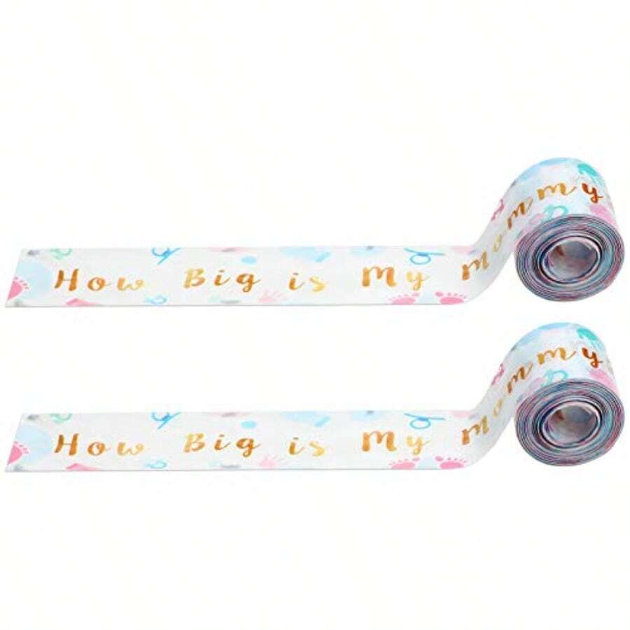 Sumind 2 Rollos Cintas Métricas de Barriga para Baby Shower Juego de Medir El Vientre Favores de Fiesta de Juegos de Baby Shower Suministros para Juegos de Cinta Métrica 2 Pulgadas x 150 Pies - Rosado - Ver 1