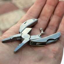 1pc Mini Multi-Functional Wrench 304 Stainless Steel Practical Tool Outdoor Compact Metal Tool With Keychain For Essential Non-Electric Use - 銀色 - 查看 3