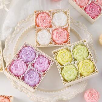 Set de 4 velas aromáticas de rosa, hechas a mano con fragancia de peonía y cera de soja. Perfecto para el Día de San Valentín, bodas, Acción de Gracias, Día de la Madre, decoración del hogar, fiestas, mesa de comedor, vacaciones, cenas, relajación/meditación, iluminación ambiental, decoraciones de cumpleaños, aniversario, regalos del Día de la Madre y diversas ocasiones femeninas.