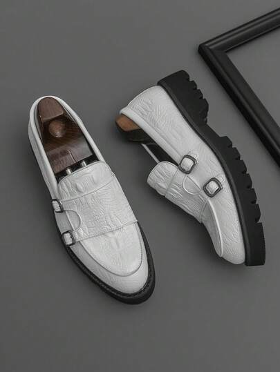 Men's Thick Sole Derby Shoes With Buckle Design, Loafers, Retro Monk Shoes, Formal Dress Shoes, Wedding Shoes, Casual Sneakers