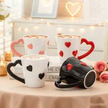 1个陶瓷马克杯，浪漫心形把手设计，适合情人节和春季使用，多种颜色可选，情侣/闺蜜马克杯，高品质陶瓷咖啡/牛奶杯，营造浪漫氛围 - 彩色 - 查看 11