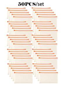 5/10/20pcs Set Blank Canvas Tote Bags For DIY Painting And Digital Printing, Portable Cosmetic Bags For Toiletries, Travel Makeup, Gifts To Express Love And Gratitude, Cute Handbag/Wallet/Snack/Gift Storage Bag With Zipper For Lipstick, Brush, Skincare, Phones, Coins, Small Items Make Up Bag - Beige - View 50