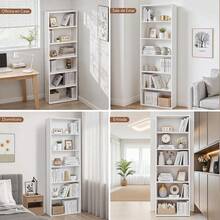 OSLIFE Librero Organizador, 6 Repisas Abiertas, Mueble Organizador de Madera 180cm, Ahorra Espacio, Fácil Instalación, Librero Minimalista para Dormitorio, Sala, Oficina, Cocina (Blanco) - Gris Oscuro - Ver 3