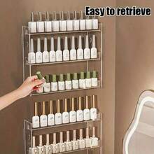 1pc Multi-Functional 3-Tier Nail Polish Display & Storage Rack, PS Material Transparent Layered Lipstick Holder, LED Light Nail Polish & Cosmetics Store Hanging Organizer, Wall-Mounted Floating Shelf - Multicolor - View 4