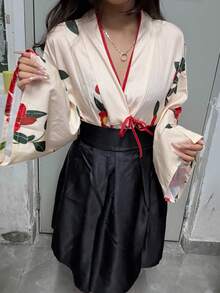 Bộ trang phục kimono cổ điển dễ thương và tươi tắn dành cho bé gái, kiểu dáng cải tiến, thích hợp cho các lễ hội, tiệc tùng, biểu diễn, dạ hội, sân khấu. Bao gồm áo và váy. - Nhiều màu - Xem 6