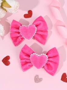 2个情人节粉色天鹅绒蝴蝶结发夹，适合女孩和青少年，鳄鱼夹甜美可爱蝴蝶结发饰，情人节约会蝴蝶结发卡，女士情人节发饰，爪夹，发夹，情人节配饰礼物，情人节配饰 - 粉色 - 查看 2