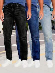 Men's Ripped Denim Jeans 3-Piece Set Street Fashion Hole Design Loose Fit Pants - Màu xanh lam - Xem 1