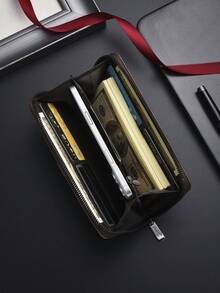 SHABILI 男士长款钱包拉链手拿包多卡位休闲大容量手机袋零钱包男士钱包腕包 - 咖啡棕 - 查看 3