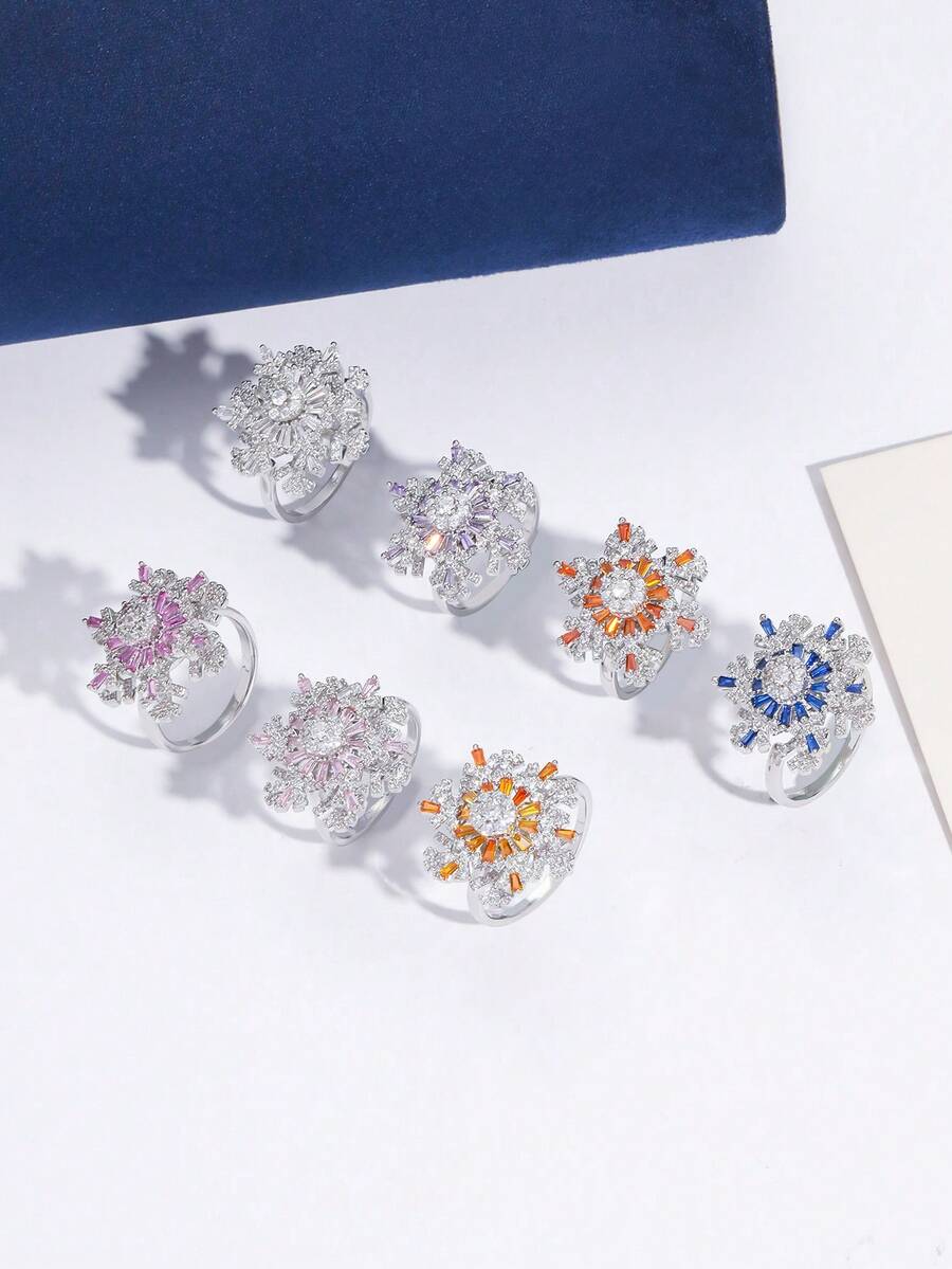 1 chiếc nhẫn xoay bằng đồng cao cấp kiểu Pháp, đính đá Zirconia siêu nhỏ, trang sức thời trang và thanh lịch, phù hợp cho phụ nữ đeo hàng ngày và hẹn hò. - Nhiều màu - Xem 1