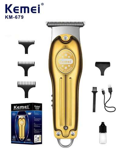 Kemei 1 pieza Cortadora de pelo inalámbrica eléctrica Mini Portable Zero Gap para hombres, recortadora de barba, recortadora para cabeza rapada, adecuada para uso doméstico y salón, recargable por USB