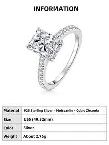 XUJIA 1pc 3 Carat Brilliant Cut Moissanite Engagement Ring, 925 Sterling Silver Women's Engagement Ring, 7x9mm Brilliant Cut Moissanite, Cubic Zirconia Accents, 925 Silver Ring, Perfect For Engagement, Wedding And Bridal Occasions