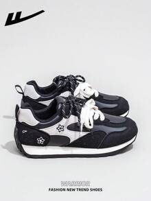 1双 WARRIOR 女士厚底系带软底休闲鞋，低帮户外平底鞋，圆头低跟防滑纯色优雅软底徒步鞋，适合学生，春夏款 - 黑/白 - 查看 6