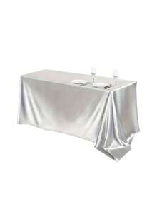 102 x 58 英寸缎面桌布，长方形床裙，丝滑面料，香槟色派对桌布，适用于长方形餐桌、派对、节日、婚礼（银色） - 銀色 - 查看 16