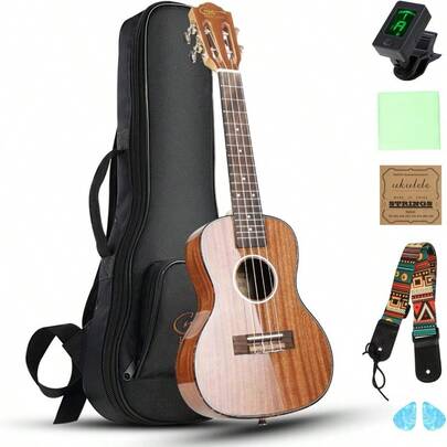 Odwmwhuh Concert Ukulele 23 Inch UKS-2 4 Strings Ukeleles For Beginners Sapele Hawaiian Ukele With Ukulele Case And Ukele String Set Sapele Glossy