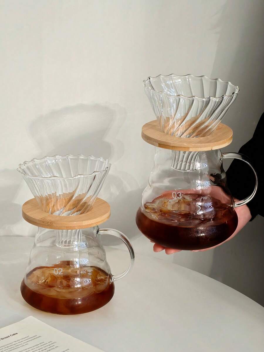 1个日式ins风手冲咖啡分享壶，耐热玻璃云朵咖啡壶，适用于家庭、办公室、公司、咖啡馆、客厅，附赠滤纸 - 彩色 - 查看 1