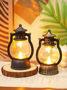 1个可爱复古迷你手持LED灯笼灯（含电池），室内桌面装饰LED仙女灯，装饰灯笼灯，婚礼派对节日露营装饰LED马灯 - 黃光 - 查看 3