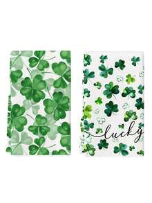 2 Pcs St. Patrick'S Day Dish Towels Watercolor Shamrock Lettering Home Restaurant Kitchen Hand Towels Decorative Hand Towels - Green - View 6
