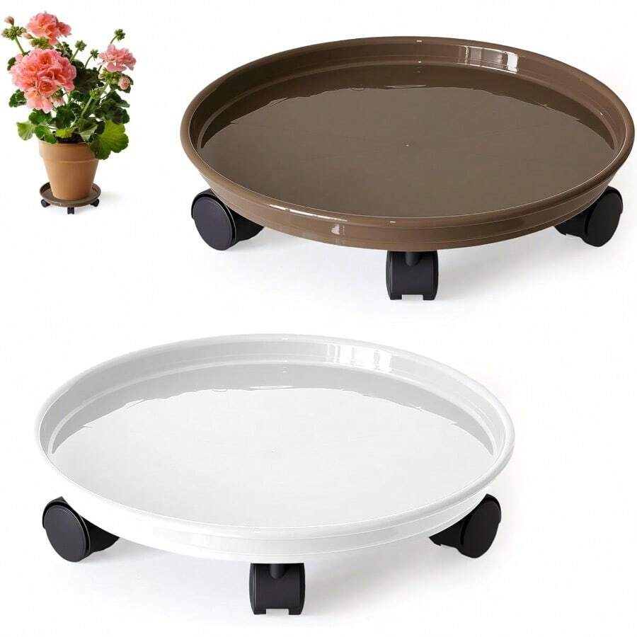 Carro para Plantas con Ruedas Base para Maceta móvil de plástico Base para jardinería con Bandeja de Agua Soporte para Plantas con Ruedas de Alta Resistencia. - MarrnBlanco - Ver 1