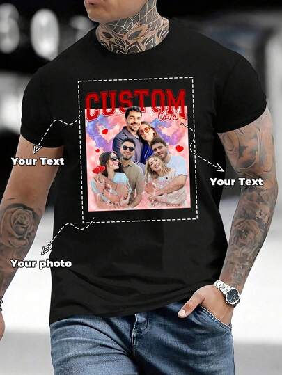 Customized Personalized T-Shirts, Men's Sports T-Shirts, Breathable,Comfortable And Casual,Stylish,Fashion,Gifts For Birthdays,For Vacation/Holiday,Add Text,And Design Your Own Personalized Printed T-Shirts,Custom T-Shirts.