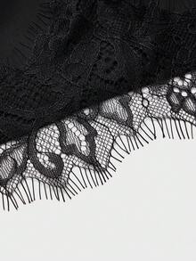 QUNGIGU Đầm midi satin gợi cảm dành cho nữ, viền ren bất đối xứng, hở lưng, không tay, thích hợp cho khách dự đám cưới, tiệc cocktail, hộp đêm và các dịp khác. - màu đen - Xem 8