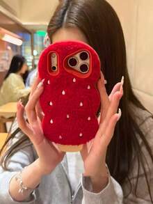 小众高端波浪纹红色绒面白色圆点冰淇淋图案手机壳，兼容 17 Pro Max、16，全包边保护壳，防震，可个性化定制14、16 Pro Max。 - 紅色 - 查看 2