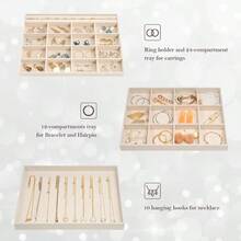 Procase 3 Bandejas Organizadora para Joyería Apilables para Cajón Tocador Armario Exhibidor de Collares Pendientes Pulseras Anillos Relojes Regalo Ideal para Mujeres y Niñas -Beis - Beis - Ver 3