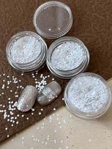 3 Boxes Mini 1mm White Iridescent Gold Heart, Star, Dot Nail Glitter Sequins Nail Art Decorations, Nail Components, Accessories, Nail Supplies, Y2K Nails - Multicolor - View 1