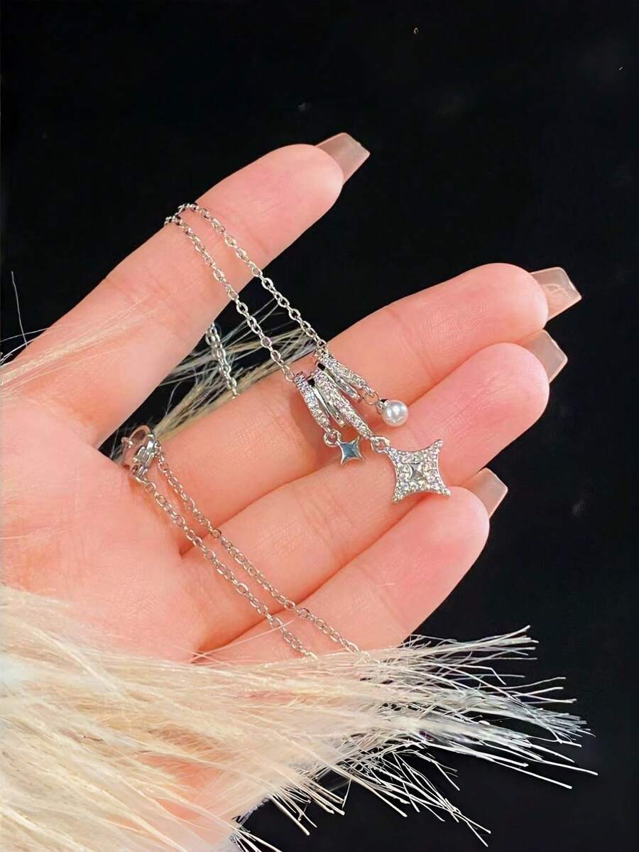 1件水钻腰带流苏星形珍珠吊坠项链，镶嵌小水晶，梦幻闪亮设计，送给妻子、女性朋友、闺蜜的礼物 - 小蠻腰星星項鍊 - 查看 1