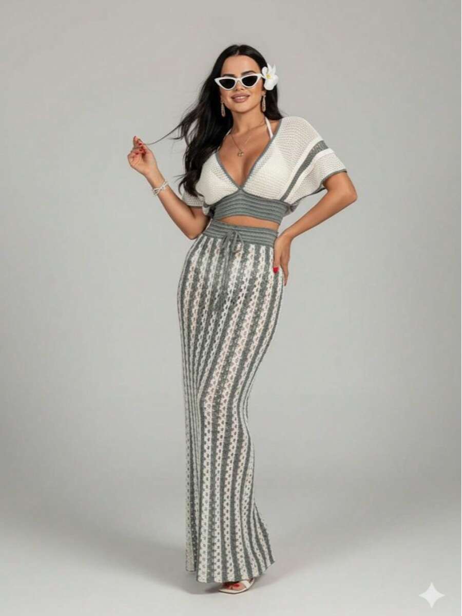 Curly Beach Bottom And Top Bikini Set - Mint Green - View 1